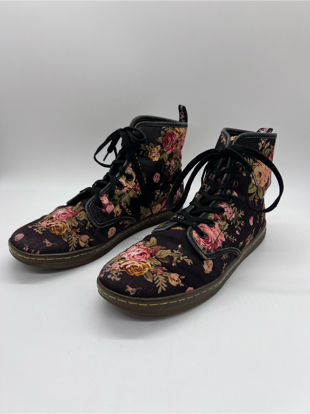 Dr. Martens Women's Shoreditch Floral Victorian Lace-Up Boots in Brown and Pink